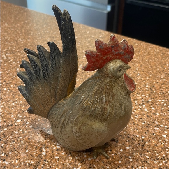 Antique cast-iron Rustic Rooster Figurine - Red and Brown - Picture 3 of 5